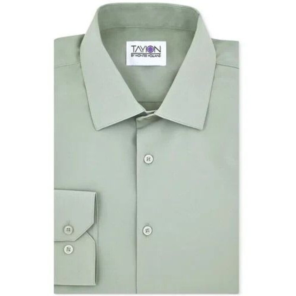 Tayion Collection Men's Solid Dress Shirt  Regular Fit Sage Green L16-16.5/32-33